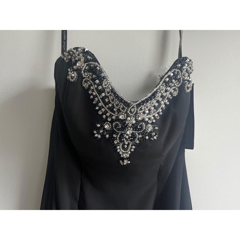 Alfred Angelo Sapphire Black Chiffon Beaded Ruffle Mermaid Evening Gown Size 4 - Picture 16 of 16